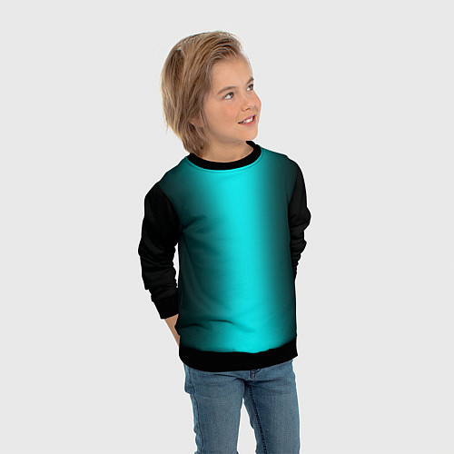 Детский свитшот Чёрный и неоновый голубой градиент по центру / 3D-Черный – фото 3