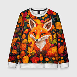Свитшот детский Лисенок в осенних листьях, цвет: 3D-белый