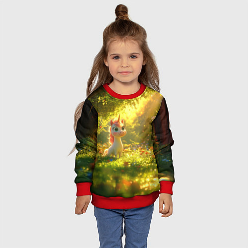 Детский свитшот Единорог в летнем лесу / 3D-Красный – фото 4