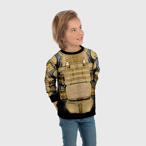 Детский свитшот Бронежилет цвета хаки армейский / 3D-Черный – фото 3