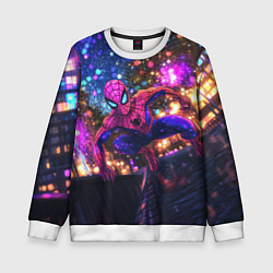 Свитшот детский Человек-паук и фиолетовый свет, цвет: 3D-белый