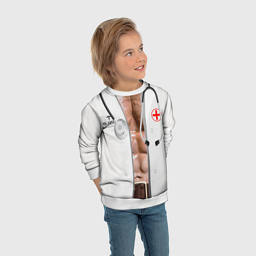 Детский свитшот Костюм доктора с накаченным телом / 3D-Белый – фото 3
