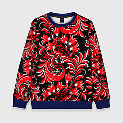 Свитшот детский Хохлома - красная роспись, цвет: 3D-синий