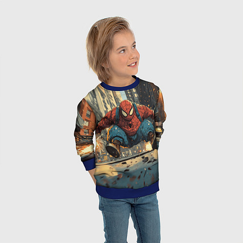 Детский свитшот Маленький толстый человек-паук / 3D-Синий – фото 3
