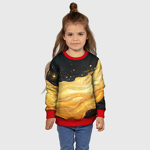 Детский свитшот Золотистая материя на черном фоне / 3D-Красный – фото 4