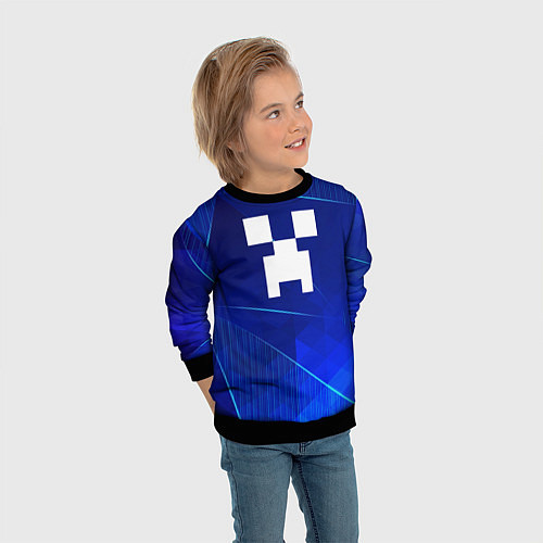 Детский свитшот Minecraft blue poly / 3D-Черный – фото 3