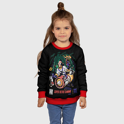 Детский свитшот Earth worm Jim - super retro gaming / 3D-Красный – фото 4