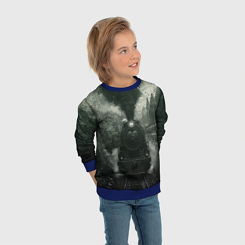 Детский свитшот Ретро иллюстрация паровоза / 3D-Синий – фото 3