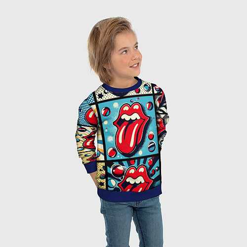 Детский свитшот Rolling Stones logo - pop art / 3D-Синий – фото 3