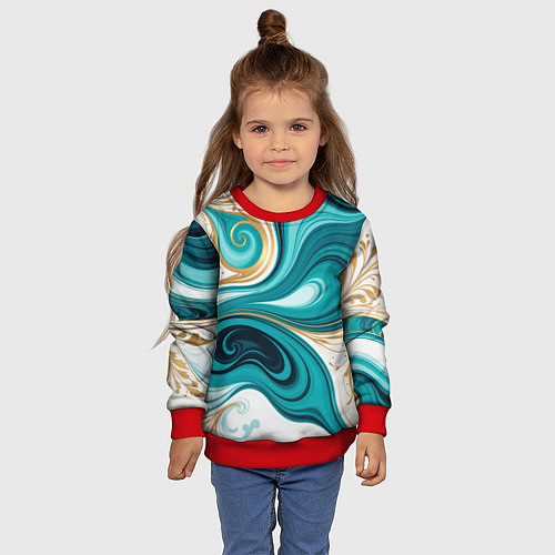 Детский свитшот Бирюза и золото / 3D-Красный – фото 4