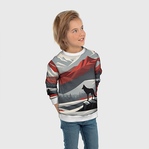 Детский свитшот Лиса и красные горы / 3D-Белый – фото 3