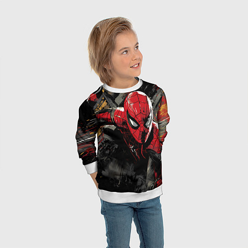 Детский свитшот Человек-паук и красная краска / 3D-Белый – фото 3