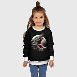 Свитшот детский Волчья морда на фоне луны - нейроарт, цвет: 3D-белый — фото 2