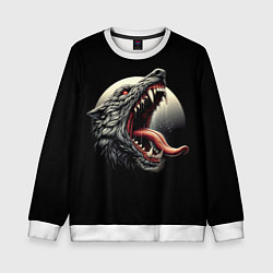 Свитшот детский Волчья морда на фоне луны - нейроарт, цвет: 3D-белый