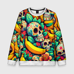 Свитшот детский Паттерн из черепов и бананов - нейроарт, цвет: 3D-белый