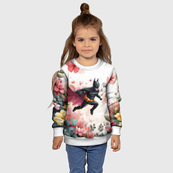 Свитшот детский Бэтмен прыгает над цветами и бабочками, цвет: 3D-белый — фото 2