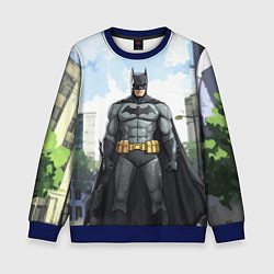 Свитшот детский Бэтмен стоит на улице, цвет: 3D-синий