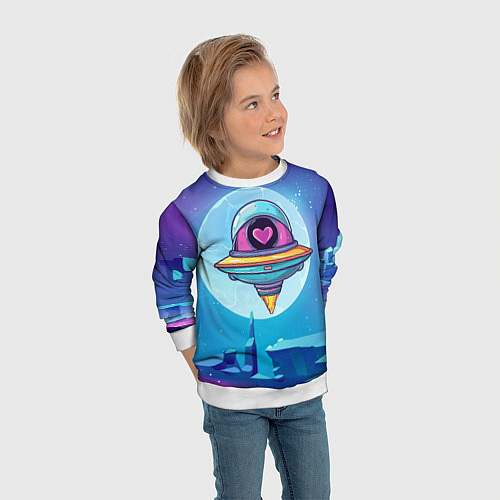 Детский свитшот Нло с сердечком внутри / 3D-Белый – фото 3
