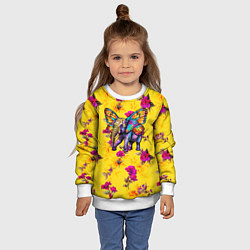 Свитшот детский Слон с крыльями бабочки на цветочном фоне, цвет: 3D-белый — фото 2