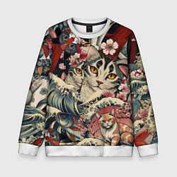 Детский свитшот Котики и рыбки в сакуре