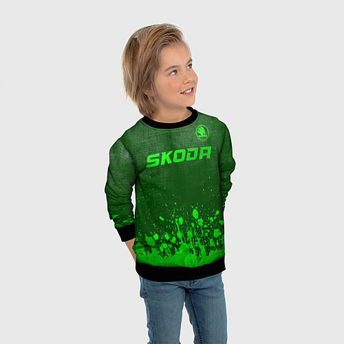 Детский свитшот Skoda - green gradient посередине / 3D-Черный – фото 3