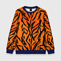 Свитшот детский Тигровый огненный паттерн, цвет: 3D-синий