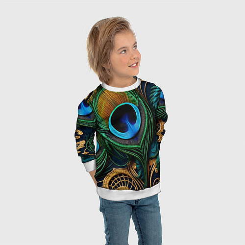 Детский свитшот Узоры и перья павлина / 3D-Белый – фото 3