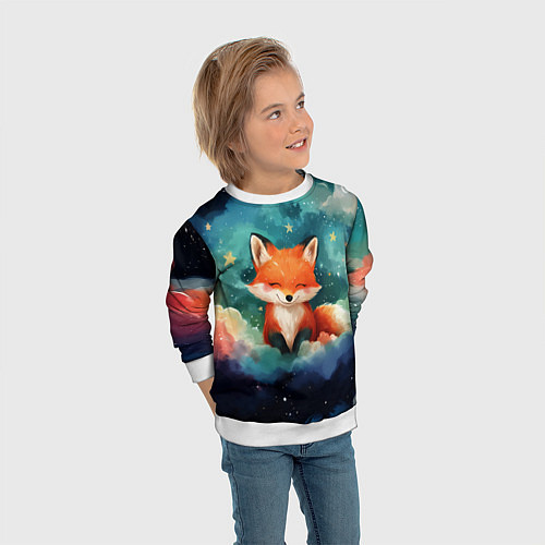 Детский свитшот Лисенок на облаках / 3D-Белый – фото 3