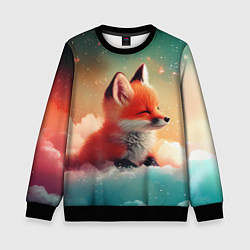 Свитшот детский Милый лисенок спит на облаке, цвет: 3D-черный