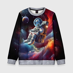 Свитшот детский Космонавт далматинец в неоновой галактике, цвет: 3D-меланж