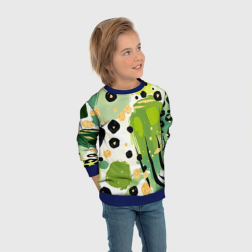 Детский свитшот Зеленый анималистичный паттерн / 3D-Синий – фото 3
