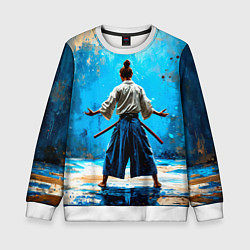 Свитшот детский Боец айкидо на синем, цвет: 3D-белый