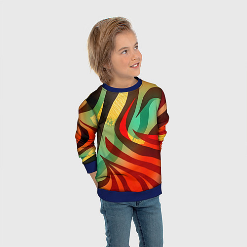 Детский свитшот Жаркая полосатая абстракция / 3D-Синий – фото 3