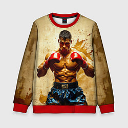 Свитшот детский Муай Тай боец в бежевом, цвет: 3D-красный