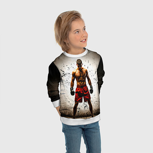 Детский свитшот Боксер в красном / 3D-Белый – фото 3