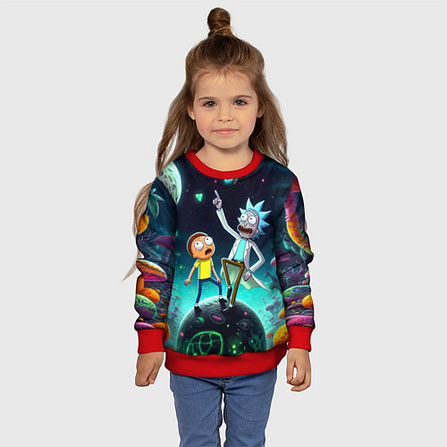 Детский свитшот Рик и Морти на планете сказочных грибов / 3D-Красный – фото 4