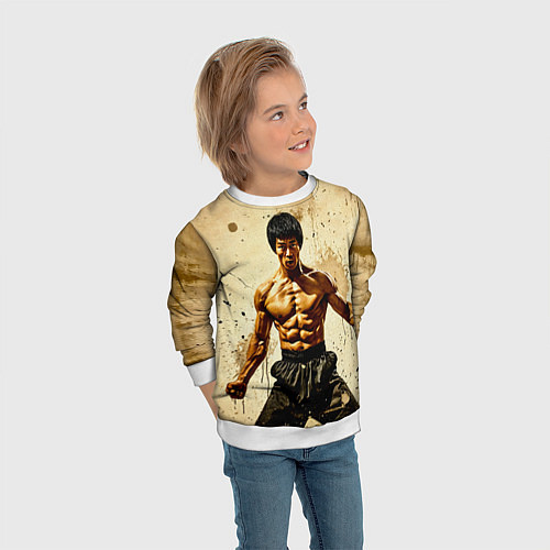 Детский свитшот Брюс Ли на бежевом / 3D-Белый – фото 3