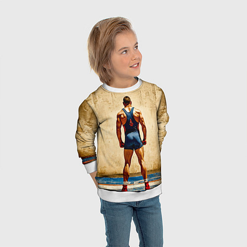 Детский свитшот Греко-римский борец на бежевом / 3D-Белый – фото 3