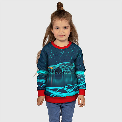 Детский свитшот BMW неоновый фон / 3D-Красный – фото 4