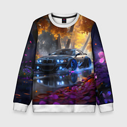 Свитшот детский BMW синие неоновые фары, цвет: 3D-белый
