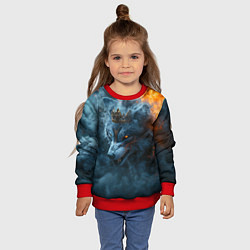 Свитшот детский Волк в короне в огне, цвет: 3D-красный — фото 2