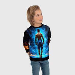 Свитшот детский Кикбоксер в огне, цвет: 3D-черный — фото 2