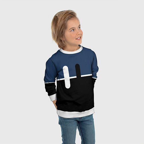 Детский свитшот Простая абстракция сине-чёрный с белым / 3D-Белый – фото 3