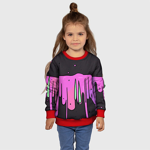Детский свитшот Фиолетовая текстура на черном фоне / 3D-Красный – фото 4
