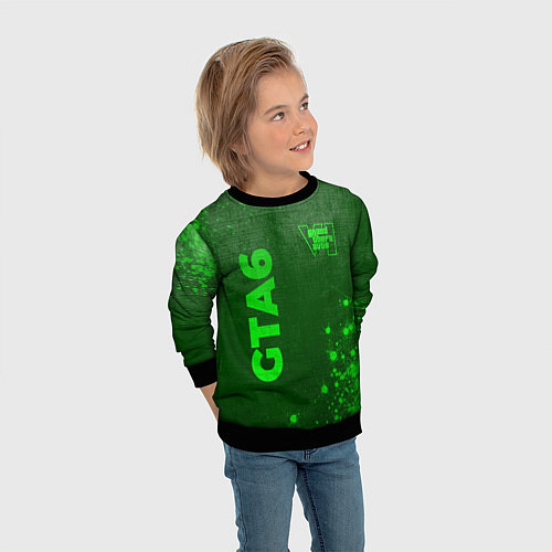 Детский свитшот GTA6 - green gradient вертикально / 3D-Черный – фото 3
