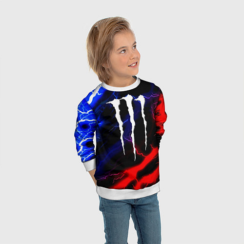 Детский свитшот Monster energy молнии неон / 3D-Белый – фото 3