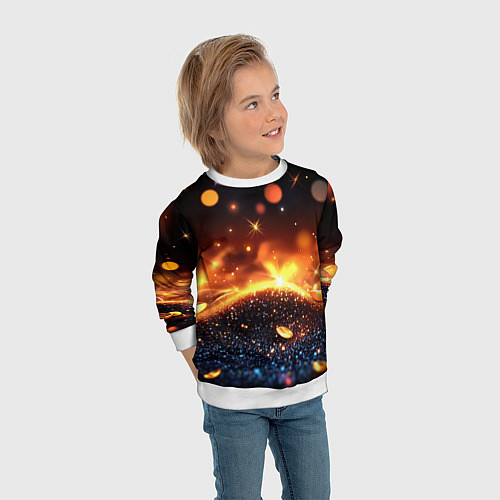 Детский свитшот Оранжевое боке на черном / 3D-Белый – фото 3
