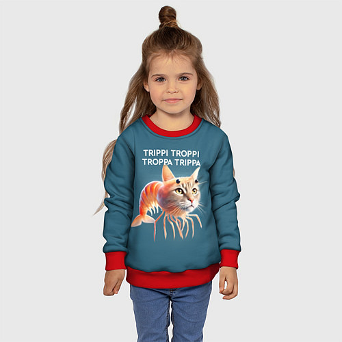 Детский свитшот Trippi troppi troppa trippa - brainrot cat meme / 3D-Красный – фото 4