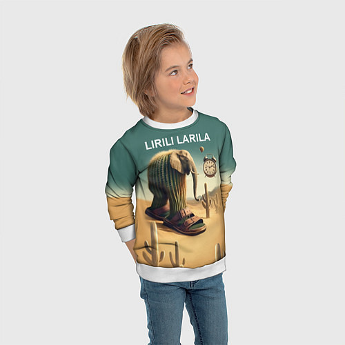 Детский свитшот Слон кактус - брейнрот мем / 3D-Белый – фото 3