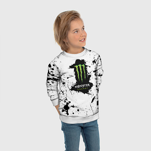 Детский свитшот Monster energy брызги красок / 3D-Белый – фото 3